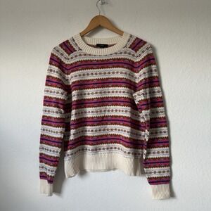 J.Crew Striped Fair Isle Crewneck Sweater Womens M‎ Lambs Wool Blend